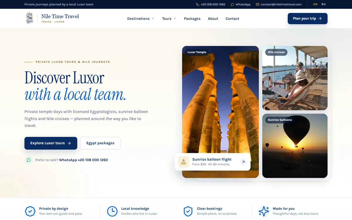 Nile Time Travel — website screenshot